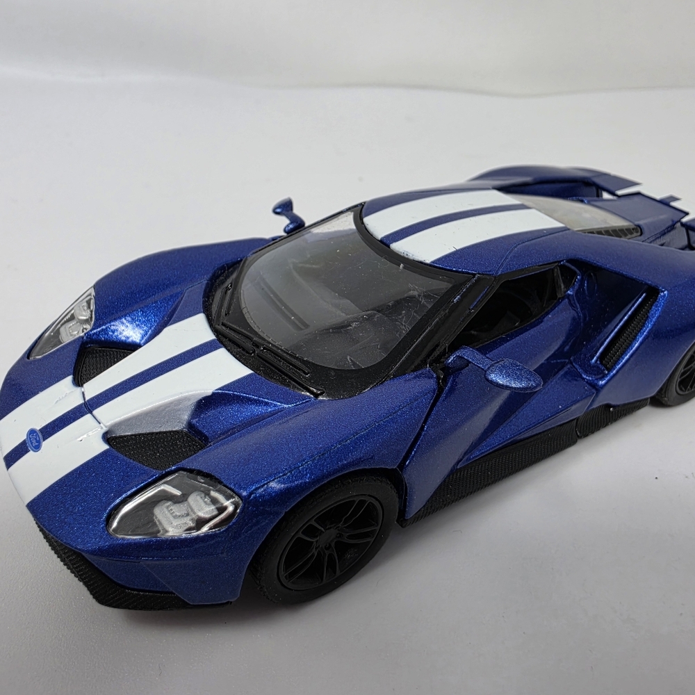 Kinsmart Ford GT Blue White Racing Stripes Race Car